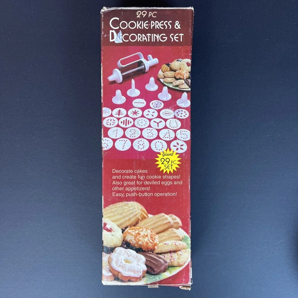 Giant 29 Piece Cookie Press & Decorating Icing Set VTG 20 Disks 6 Icing Tips NEW